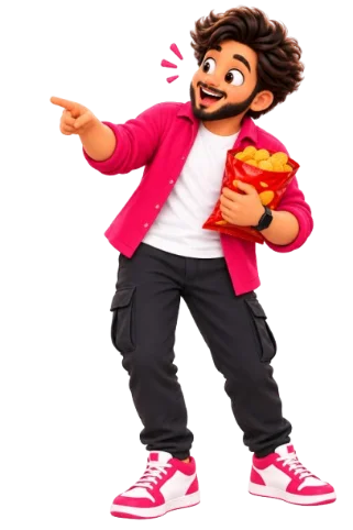 MITHAI character looking at snacks